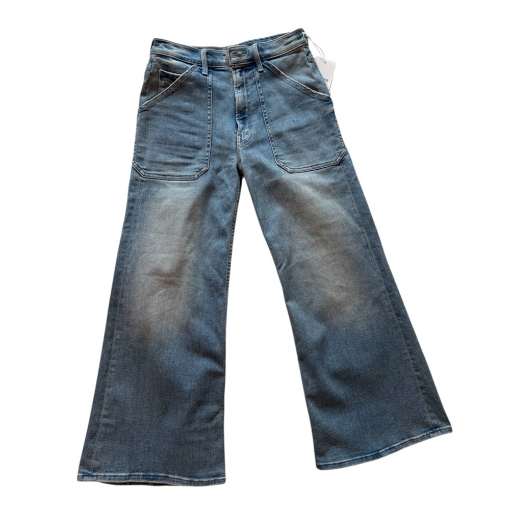 MOTHER Wide-Leg Flared Jeans in Faded Blue